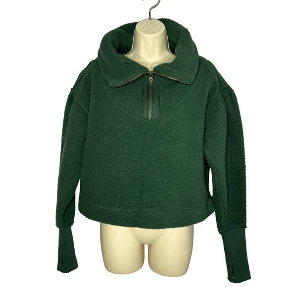 Free People Poppy Fleece Pullover Teddy Jacket Slouchy Forest Pine Green XS New - Picture 2 of 13